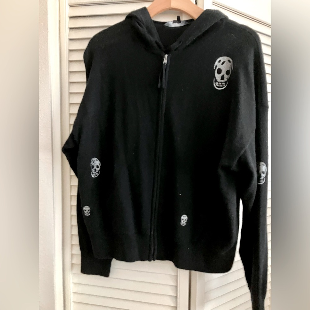 NWT skull cashmere embroidered wool cashmere zip hoodie sweater halloween S
